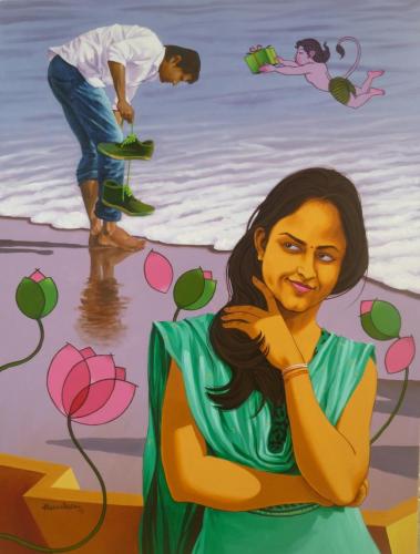 Meenaketan Pattnaik, Adhunic Ramayana (SOLD), acrylic on canvas, 120 x 90 cm, 2015