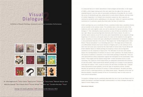 Visual Dialogue-2 - official catalog text on a group art exhibition of leading modern artists of India at Jahangir Art Gallery Mumbai in 2013